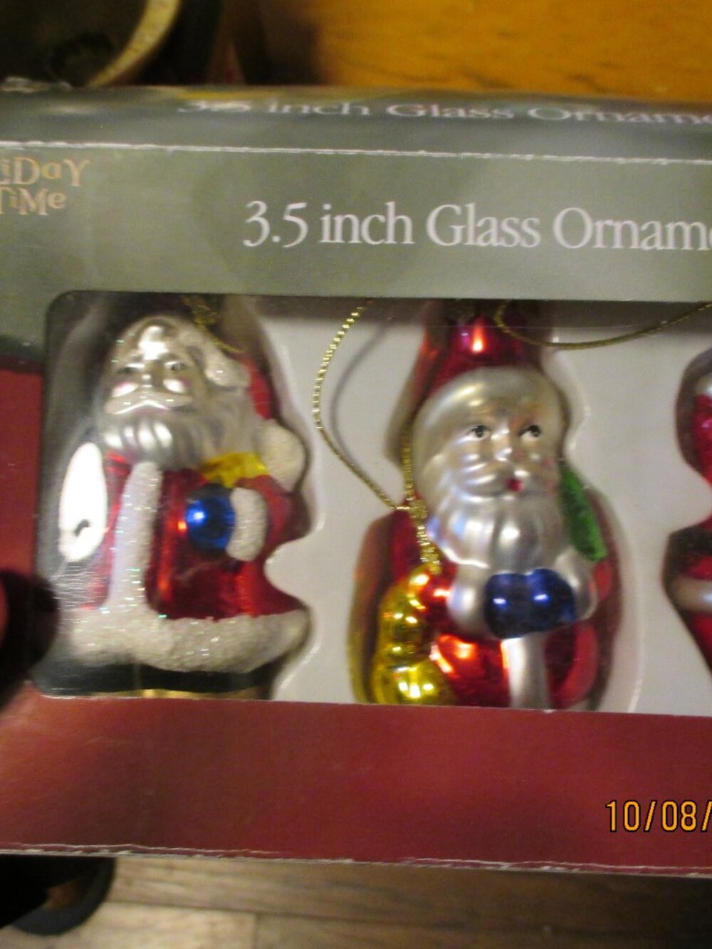 vtg box of 3 in box 3.5 glass blown santa claus mint